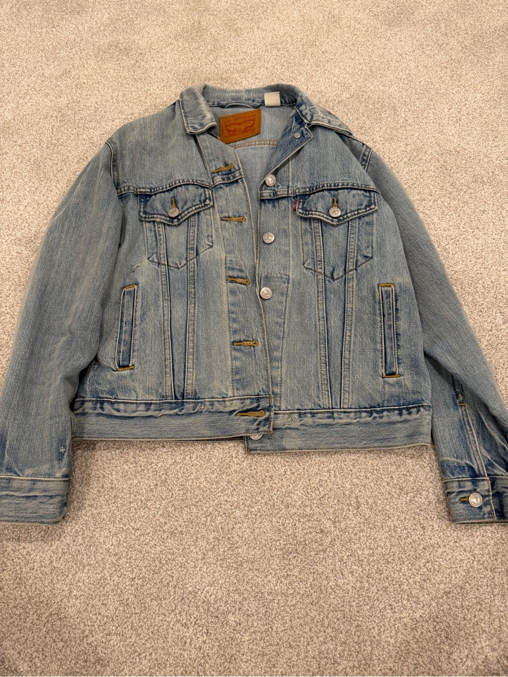 Levi's Light Blue Denim Jacket with Tan Leather Patch